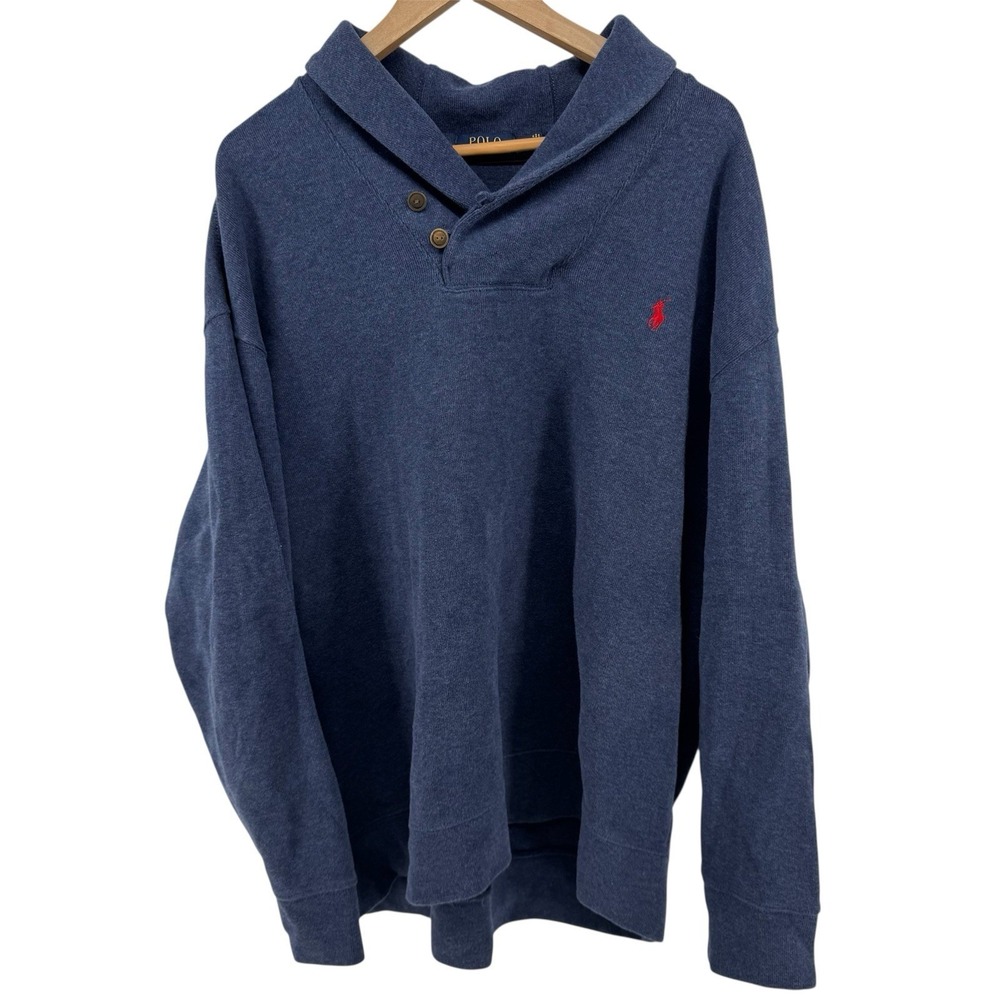 Polo Ralph Lauren Pullover Sweater Mens 2XB/2G Blue Shawl Collar Big Pony Casual